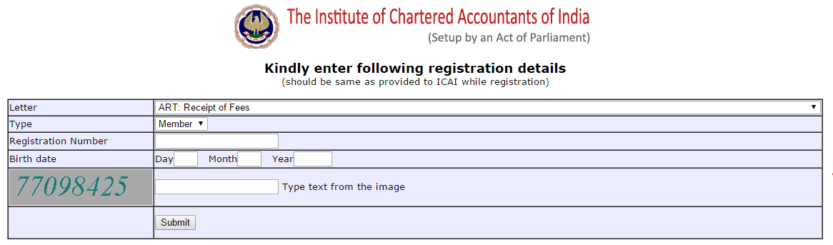 ICAI Online Facility to Print Duplicate Letters