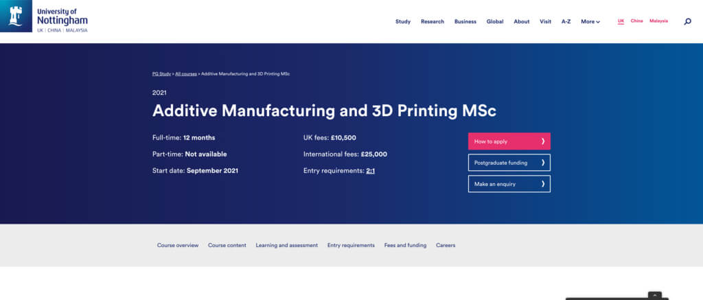 Master’s degree in Additive Manufacturing and 3D printing