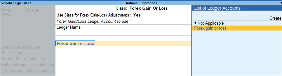 voucher class for forex gain loss tally