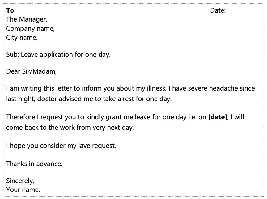 One Day Leave Application