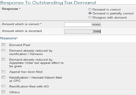 How to submit Response for Outstanding Tax Demand