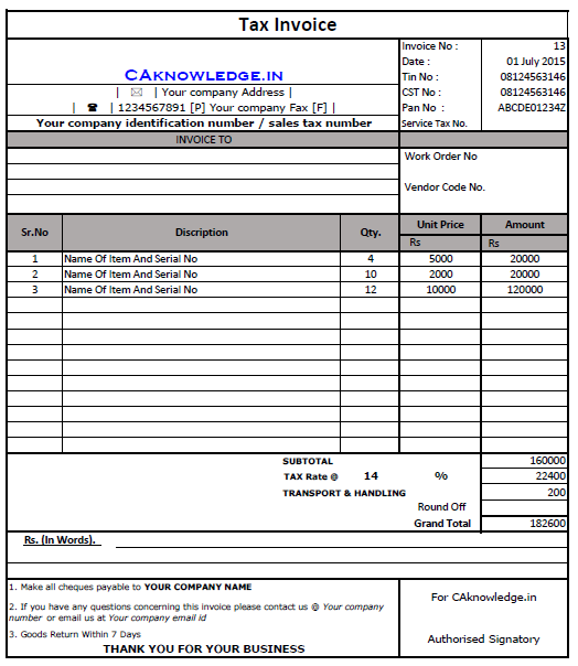 Sales Tax Invoice Format In Excel from caknowledge.com