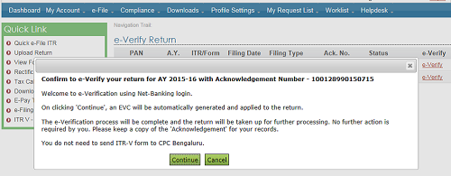 E-Verification of ITR by using net Banking