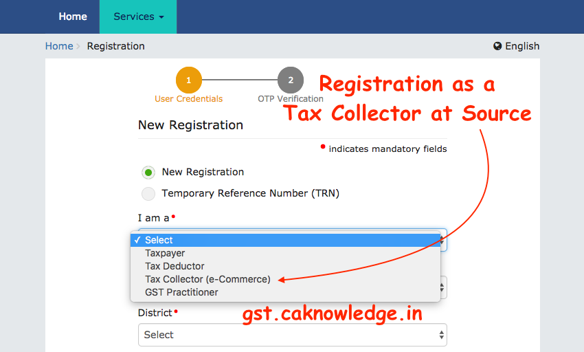 Step by Step Guide for Registration as a Tax Collector on the GST Portal