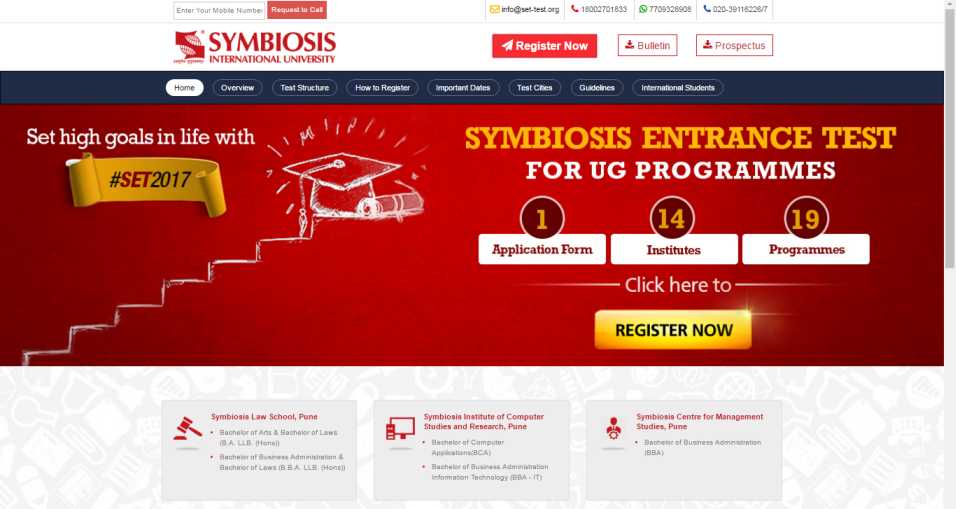 Symbiosis (SET) exam dates