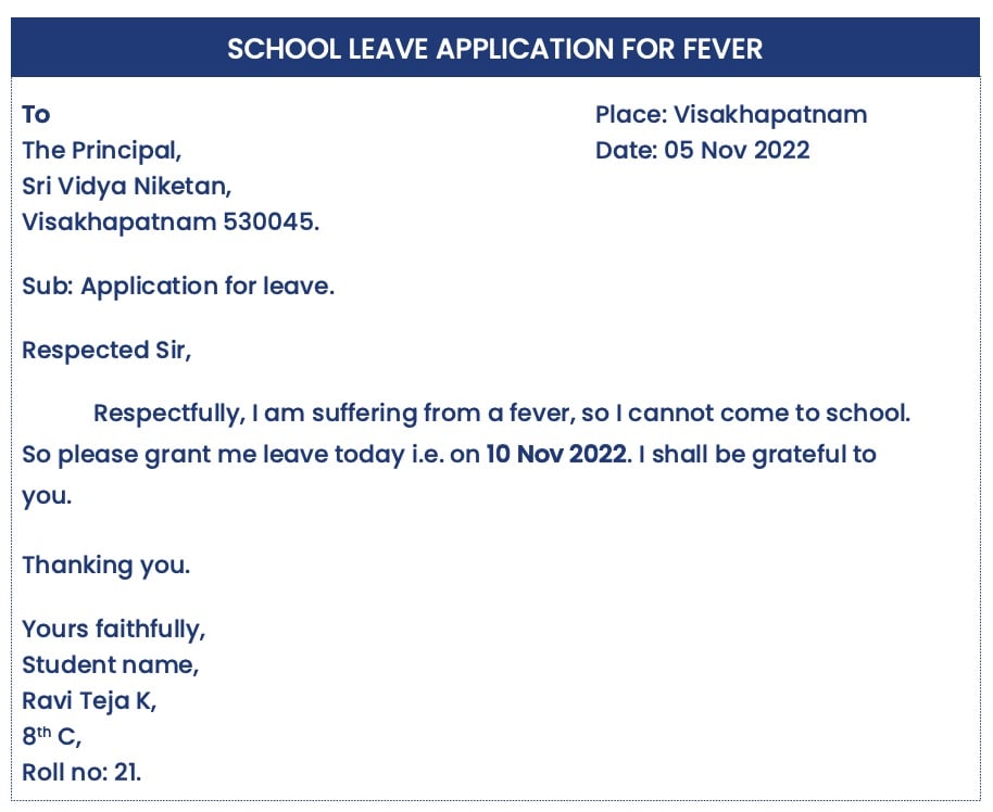 School Leave Application for Fever